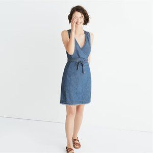 Madewell Denim Frayed Raw Hem Wrap Dress Size S